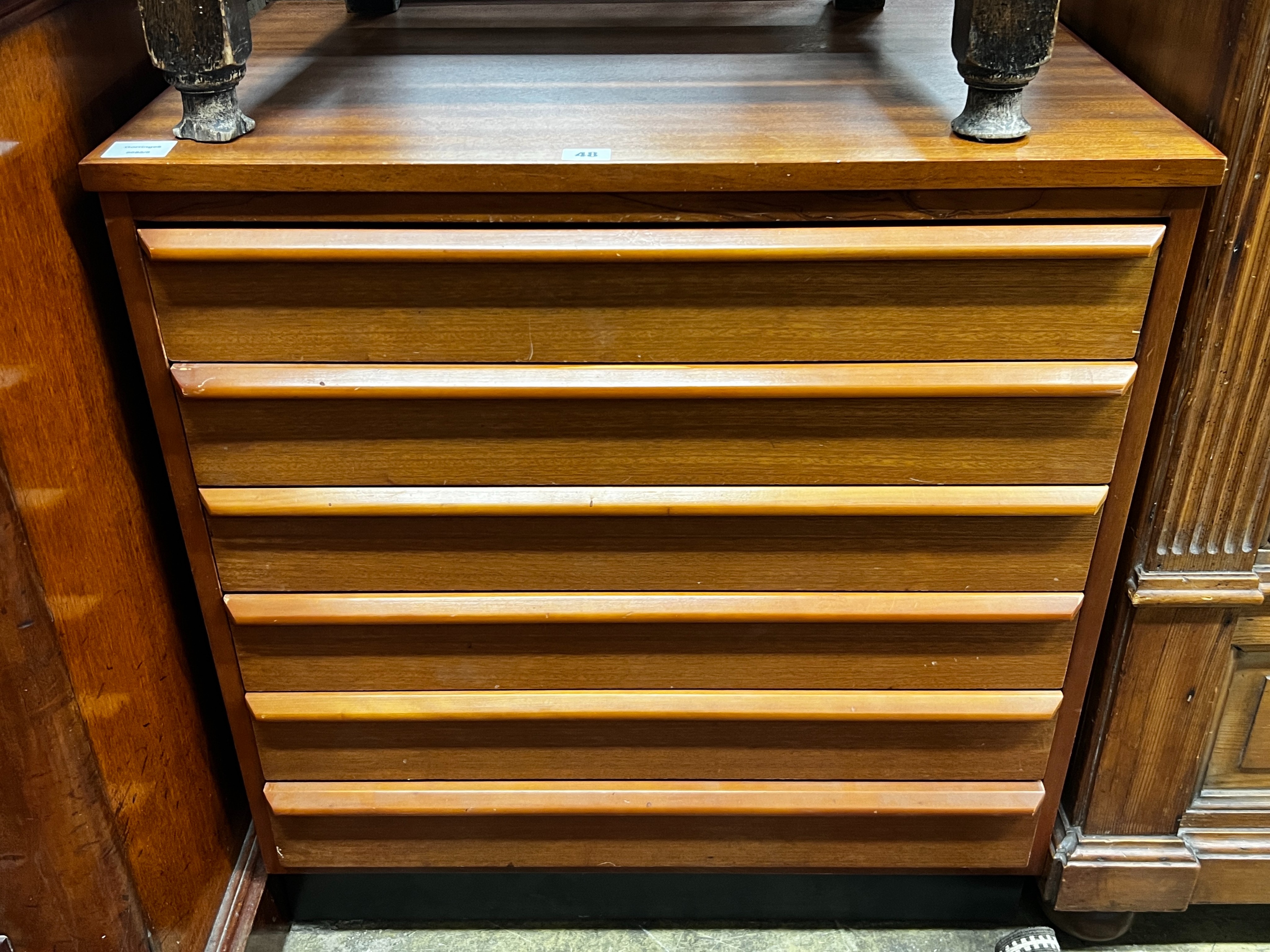 A mid century teak six drawer chest, width 72cm, depth 49cm, height 79cm